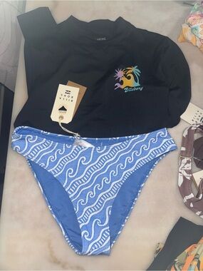 Billabong Black Rash Guard with Blue Wave Bikini Bottoms